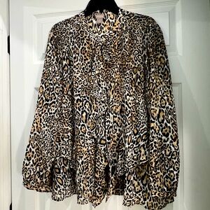 Chicos Leopard Print Long Sleeve Blouse